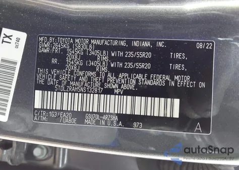 2022 Toyota Highlander Xse из США, поврежденный, VIN 5TDLZRAH5NS132817